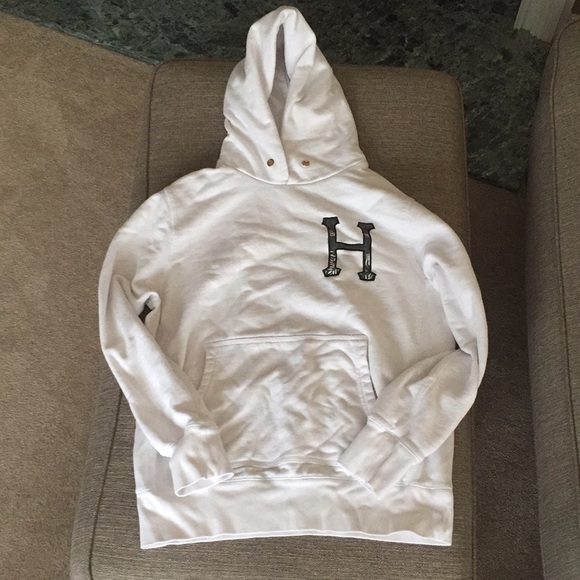 HUF Sweaters - Men’s white HUF sweatshirt size medium